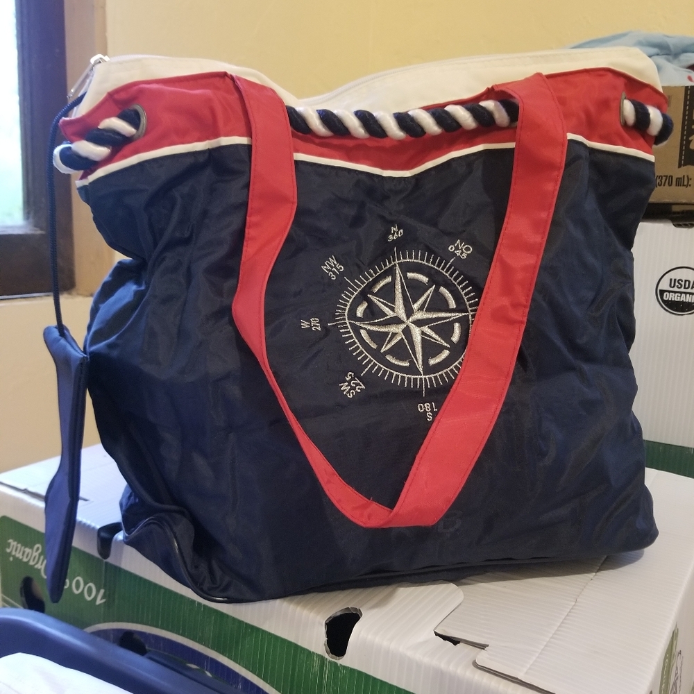 Nautical Zipper Handle Bag KGB Company White Blue Red Boat Fashion Compass Rope